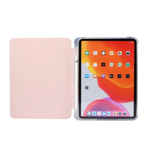 iPad Air 2022 / 2020 10.9 3-folding Electric Pressed Skin Texture Smart Leather Tablet Case (Light Pink)