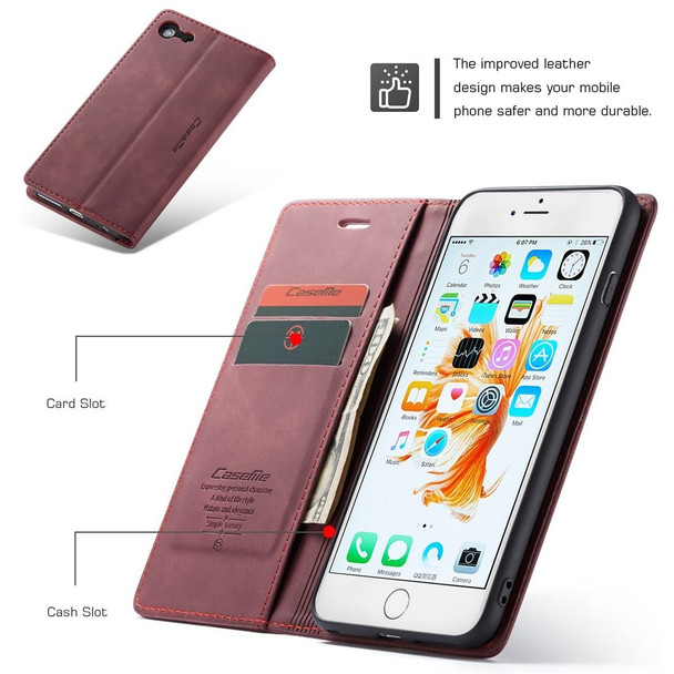 CaseMe-013 Multifunctional Retro Frosted Horizontal Flip Leatherette Case for iPhone 6 Plus / 6s Plus, with Card Slot & Holder & Wallet(Wine Red)