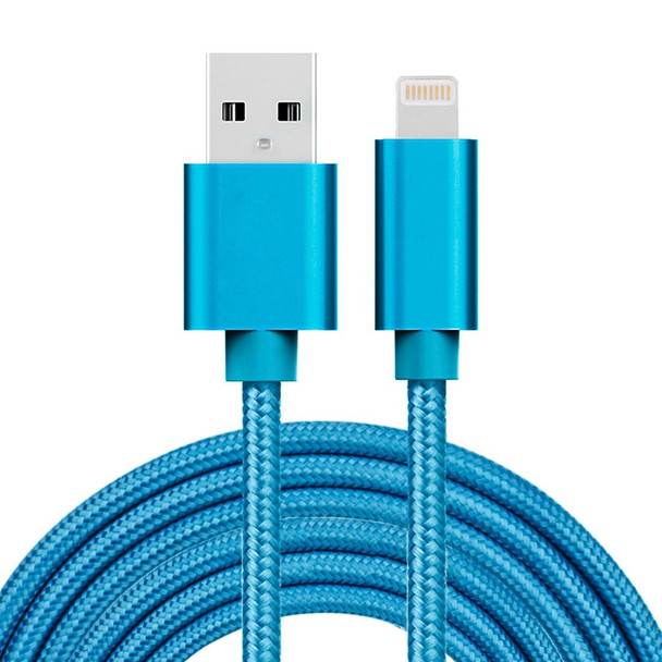 3m 3A Woven Style Metal Head 8 Pin to USB Data / Charger Cable,  - iPhone XR / iPhone XS MAX / iPhone X & XS / iPhone 8 & 8 Plus / iPhone 7 & 7 Plus / iPhone 6 & 6s & 6 Plus & 6s Plus / iPad(Blue)