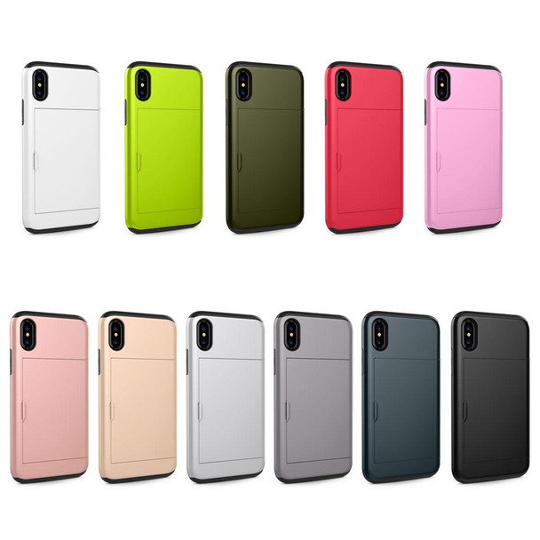 iPhone X / XS TPU + PC Dropproof Protective Back Cover Case with Card Slot(Black)