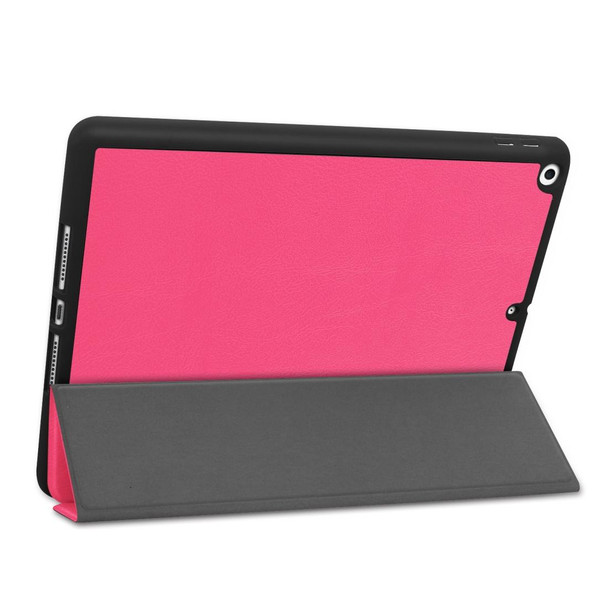 iPad 10.2 2021 / 2020 / 2019 Custer Texture Horizontal Flip Smart TPU Leather Case with Sleep / Wake-up Function & Three-folding Holder & Pen Slot(Rose Red)