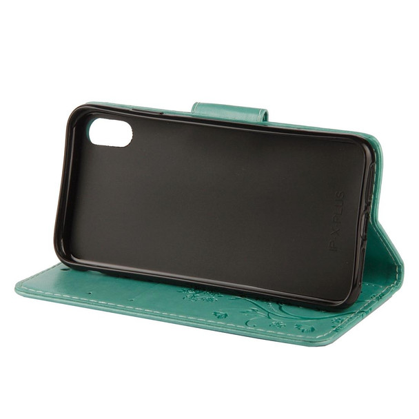 Embossed Butterfly Pattern Horizontal Flip Leatherette Case with Card Slot & Holder & Wallet & Lanyard - iPhone XR (Green)