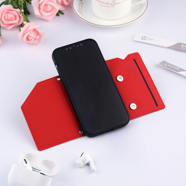 Skin Feel PU + TPU + PC Back Cover Shockproof Case with Card Slots & Holder & Photo Frame - iPhone 12 Pro Max(Red)