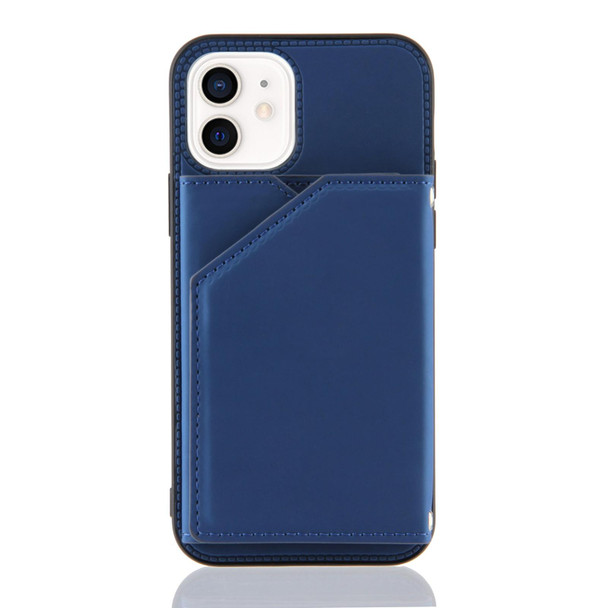 Skin Feel PU + TPU + PC Back Cover Shockproof Case with Card Slots & Holder & Photo Frame - iPhone 12 / 12 Pro(Royal Blue)