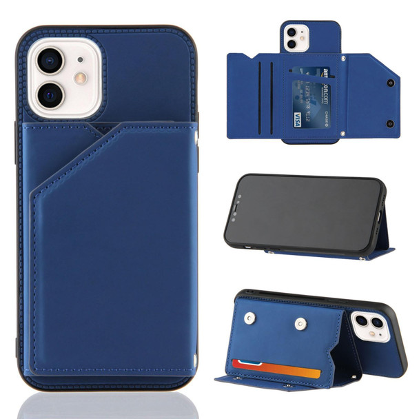 Skin Feel PU + TPU + PC Back Cover Shockproof Case with Card Slots & Holder & Photo Frame - iPhone 12 / 12 Pro(Royal Blue)