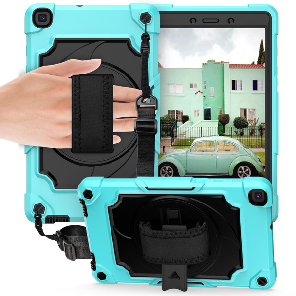 Samsung Tab A 8.0 (2019)/T290 360 Degree Rotation Turntable Contrast Color Robot Shockproof Silicone + PC Protective Case with Holder(Mint Green + Black)