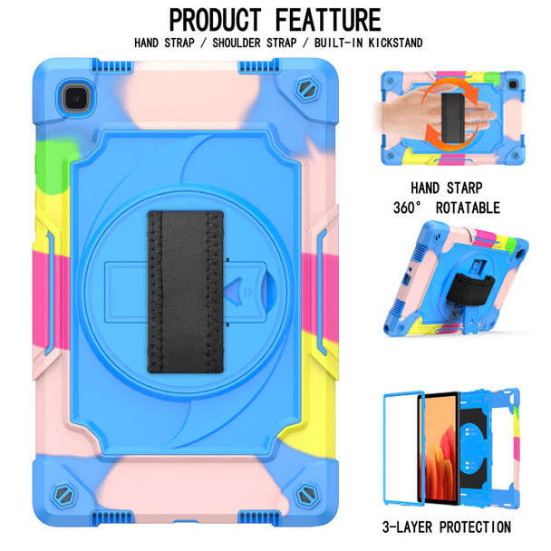 Samsung Galaxy Tab A7 10.4 (2020)/T500 360 Degree Rotation Turntable Contrast Color Robot Shockproof Silicone + PC Protective Case with Holder(Colorful + Blue)