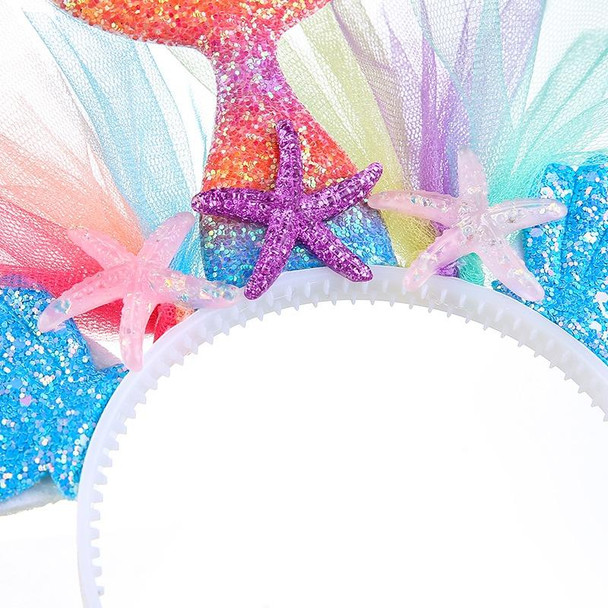 2 PCS Rainbow Mermaid Headband Children Party Hair Accessories Net Gauze Flower Animal Hair Accessories(White)