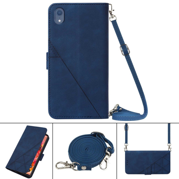 Crossbody 3D Embossed Flip Leatherette Phone Case - iPhone XR(Blue)