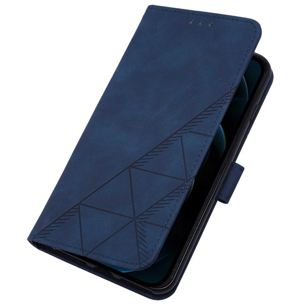 Crossbody 3D Embossed Flip Leatherette Phone Case - iPhone 12 Pro(Blue)