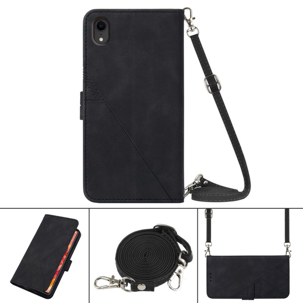 Crossbody 3D Embossed Flip Leatherette Phone Case - iPhone XR(Black)