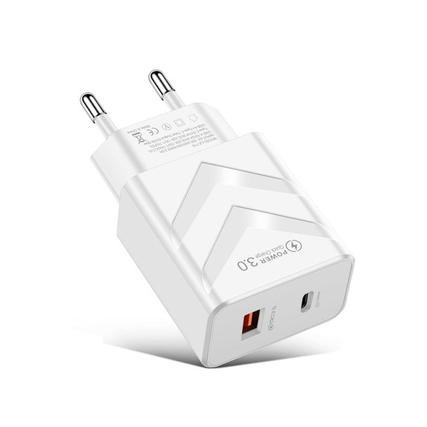 LZ-715 PD + QC 3.0 Dual Ports Fast Charging Travel Charger, EU Plug(White)