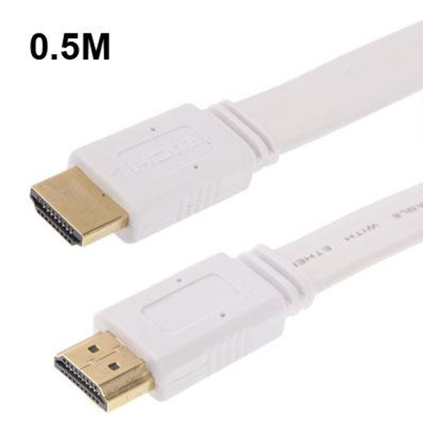 1.4 VersionGold Plated HDMI to HDMI 19Pin Flat Cable, Support Ethernet, 3D, 1080P, HD TV / Video / Audio etc, Length: 0.5m  (White)