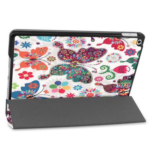 iPad 10.2 2021 / 2020 / 2019 Colored Drawing Horizontal Flip Leather Case with Three-folding Holder & Sleep / Wake-up Function(Colorful Butterfly)