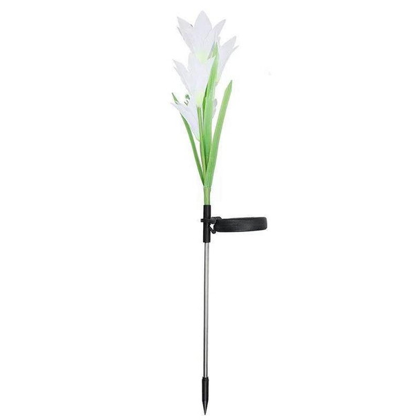 Simulated Lily Flower 4 Heads Solar Powered Outdoor IP55 Waterproof LED Decorative Lawn Lamp, Colorful Light (White)