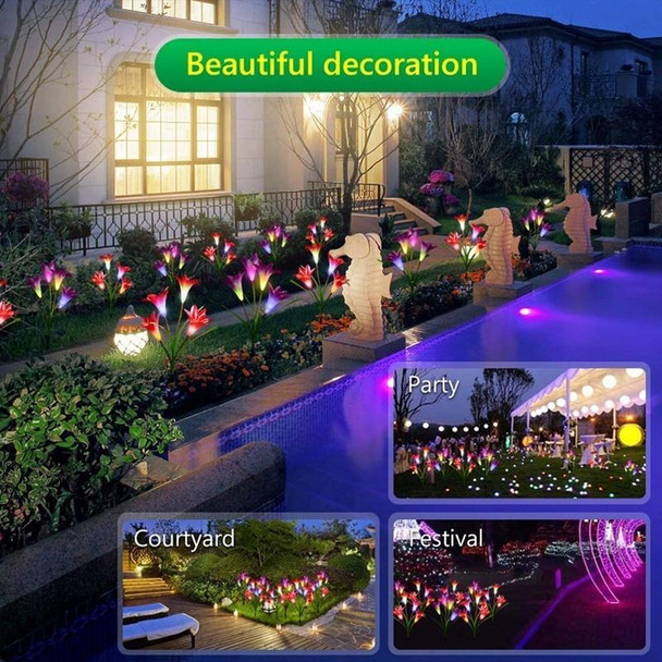 Simulated Lily Flower 4 Heads Solar Powered Outdoor IP55 Waterproof LED Decorative Lawn Lamp, Colorful Light (White)