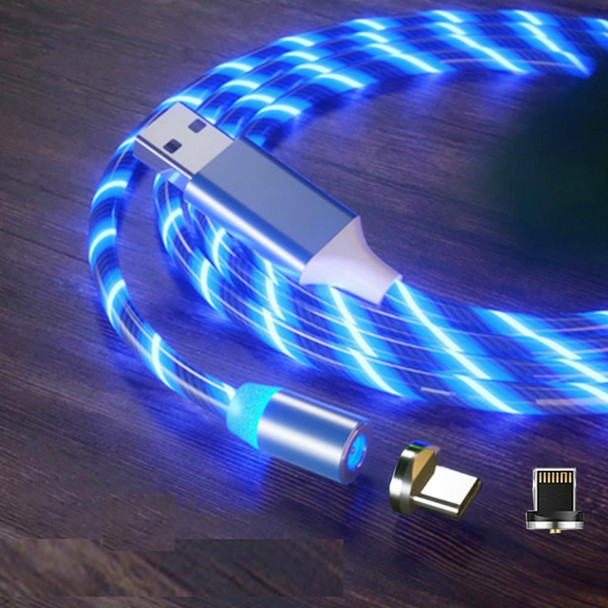 2 in 1 USB to 8 Pin + Type-C / USB-C Magnetic Absorption Colorful Streamer Mobile Phone Charging Cable, Length: 1m(Blue Light)