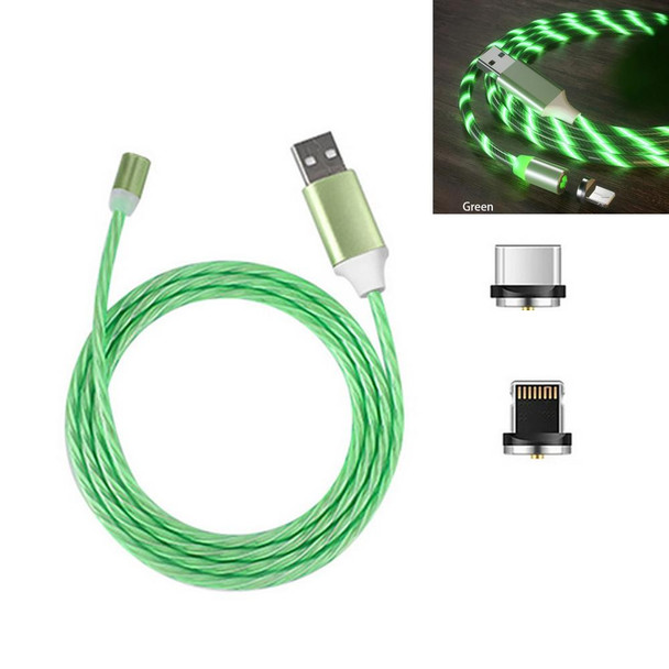 2 in 1 USB to 8 Pin + Type-C / USB-C Magnetic Absorption Colorful Streamer Mobile Phone Charging Cable, Length: 1m(Green Light)