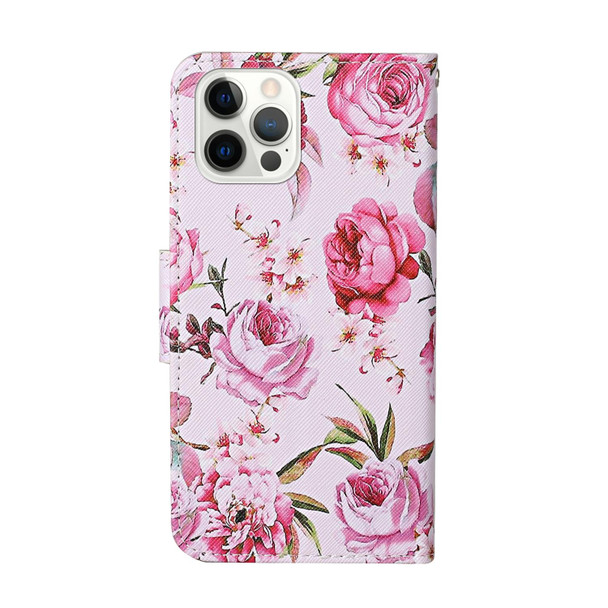 Colored Drawing Pattern Flip Leatherette Case - iPhone 13 Pro(Peony)