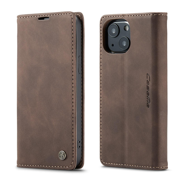 CaseMe-013 Multifunctional Retro Frosted Horizontal Flip Leatherette Case with Card Slot & Holder & Wallet - iPhone 13 mini(Coffee)