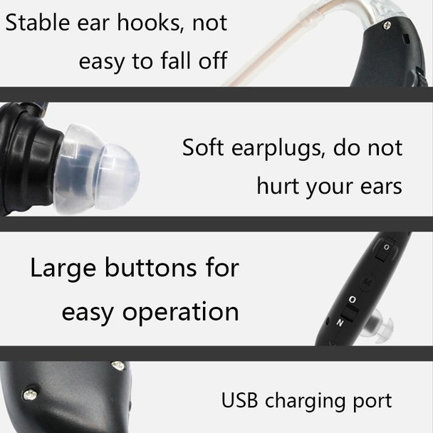 GM-105 Elderly Hearing Aid Sound Amplifier Intelligent Noise Reduction Sound Collector, Style: US Plug(Fantasy Black)