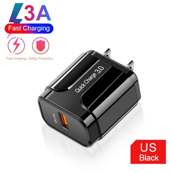 LZ-023 18W QC 3.0 USB Portable Travel Charger + 3A USB to 8 Pin Data Cable, US Plug(Black)