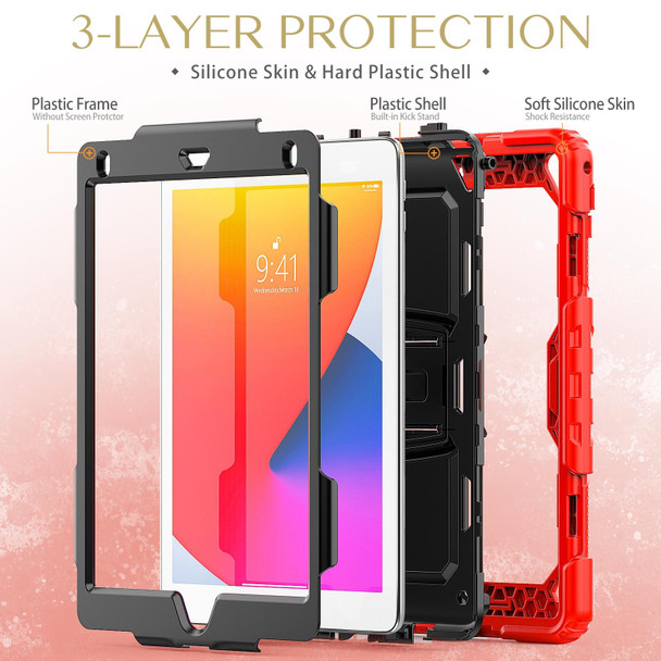 Shockproof Colorful Silicone + Black PC Tablet Protective Case with Holder & Shoulder Strap - iPad 9.7 2018 / 2017(Red)