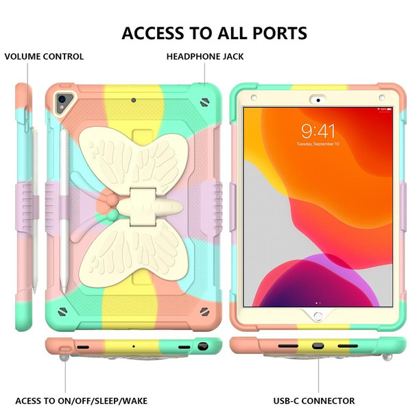 Beige PC + Silicone Anti-drop Protective Case with Butterfly Shape Holder & Pen Slot - iPad 10.2 2021 & 2020 & 2019 / Air 3 10.5 inch(Colorful Rose Gold)