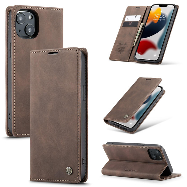 CaseMe-013 Multifunctional Retro Frosted Horizontal Flip Leatherette Case with Card Slot & Holder & Wallet - iPhone 13(Coffee)