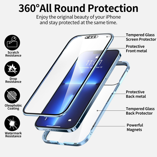 HD Magnetic Metal Frame Double-sided Tempered Glass Phone Case - iPhone 13 Pro(Black)
