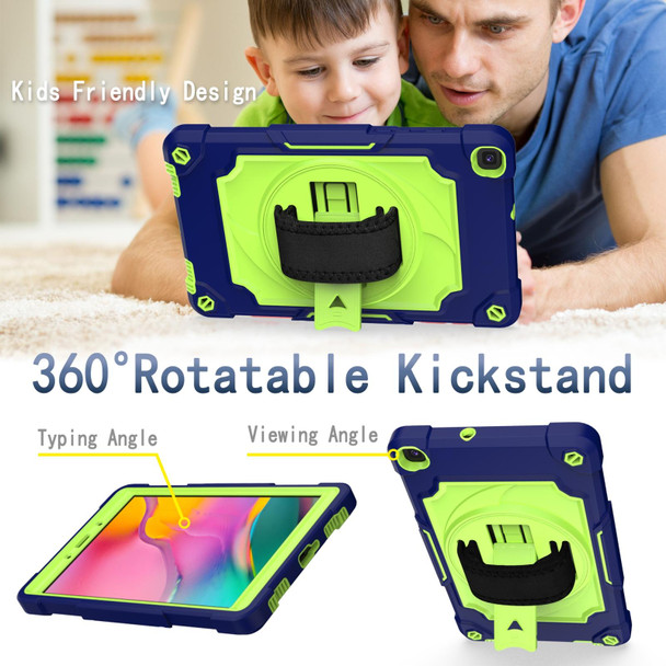 Samsung Tab A 8.0 (2019)/T290 360 Degree Rotation Turntable Contrast Color Robot Shockproof Silicone + PC Protective Case with Holder(Navy Blue + Yellow Green)