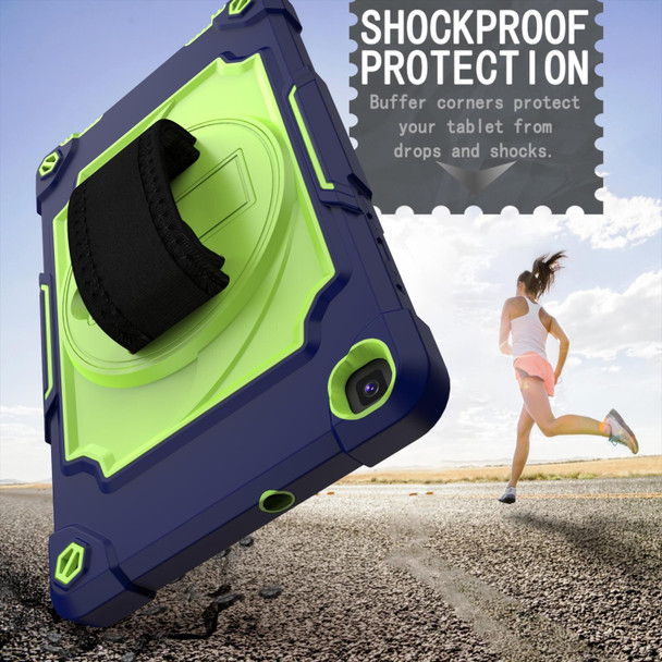 Samsung Tab A 8.0 (2019)/T290 360 Degree Rotation Turntable Contrast Color Robot Shockproof Silicone + PC Protective Case with Holder(Navy Blue + Yellow Green)