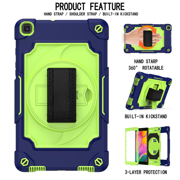 Samsung Tab A 8.0 (2019)/T290 360 Degree Rotation Turntable Contrast Color Robot Shockproof Silicone + PC Protective Case with Holder(Navy Blue + Yellow Green)