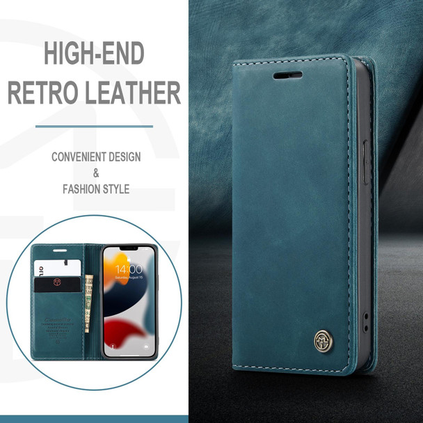 CaseMe-013 Multifunctional Retro Frosted Horizontal Flip Leatherette Case with Card Slot & Holder & Wallet - iPhone 13(Blue)