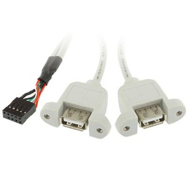 9 Pin Internal Header to 2x USB 2.0 AF Mount Pannel Cable, Length: 30cm