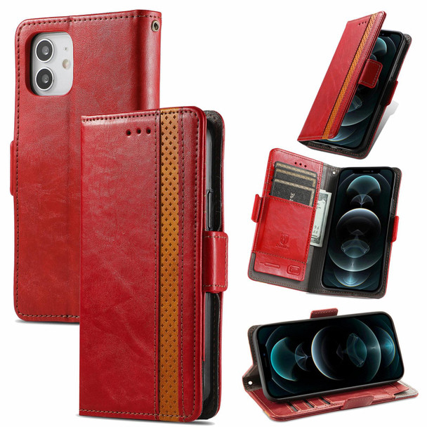 CaseNeo Business Splicing Dual Magnetic Buckle Horizontal Flip PU Leatherette Case with Holder & Card Slots & Wallet - iPhone 13(Red)