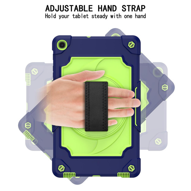 Samsung Galaxy Tab A 10.1 (2019)/T515 360 Degree Rotation Turntable Contrast Color Robot Shockproof Silicone + PC Protective Case with Holder(Navy Blue + Yellow Green)