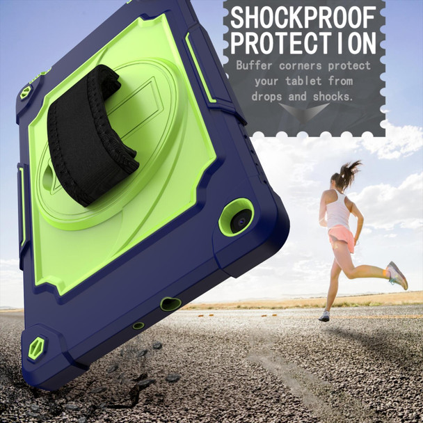 Samsung Galaxy Tab A 10.1 (2019)/T515 360 Degree Rotation Turntable Contrast Color Robot Shockproof Silicone + PC Protective Case with Holder(Navy Blue + Yellow Green)