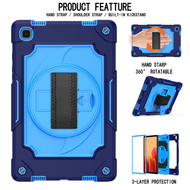 Samsung Galaxy Tab A7 10.4 (2020)/T500 360 Degree Rotation Turntable Contrast Color Robot Shockproof Silicone + PC Protective Case with Holder(Navy Blue + Blue)