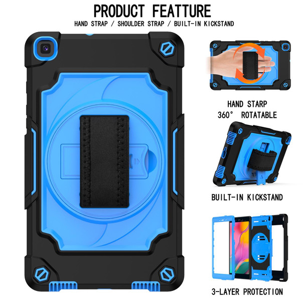 Samsung Tab A 8.0 (2019)/T290 360 Degree Rotation Turntable Contrast Color Robot Shockproof Silicone + PC Protective Case with Holder(Black + Blue)