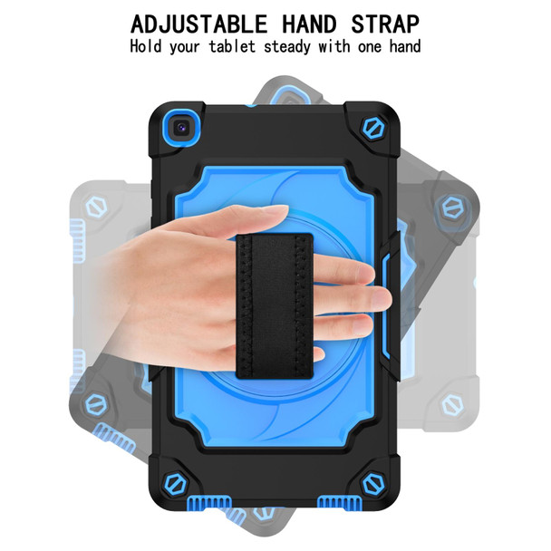 Samsung Tab A 8.0 (2019)/T290 360 Degree Rotation Turntable Contrast Color Robot Shockproof Silicone + PC Protective Case with Holder(Black + Blue)