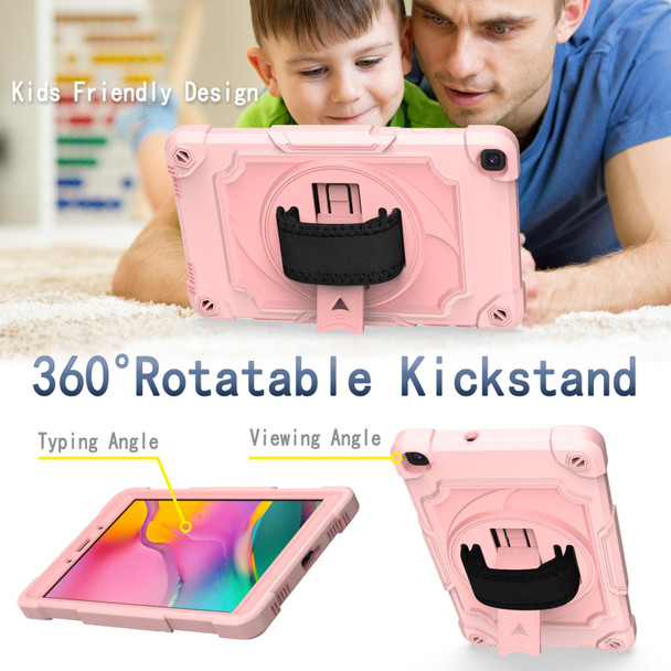 Samsung Tab A 8.0 (2019)/T290 360 Degree Rotation Turntable Contrast Color Robot Shockproof Silicone + PC Protective Case with Holder(Rose Gold)