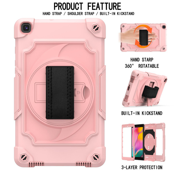 Samsung Tab A 8.0 (2019)/T290 360 Degree Rotation Turntable Contrast Color Robot Shockproof Silicone + PC Protective Case with Holder(Rose Gold)