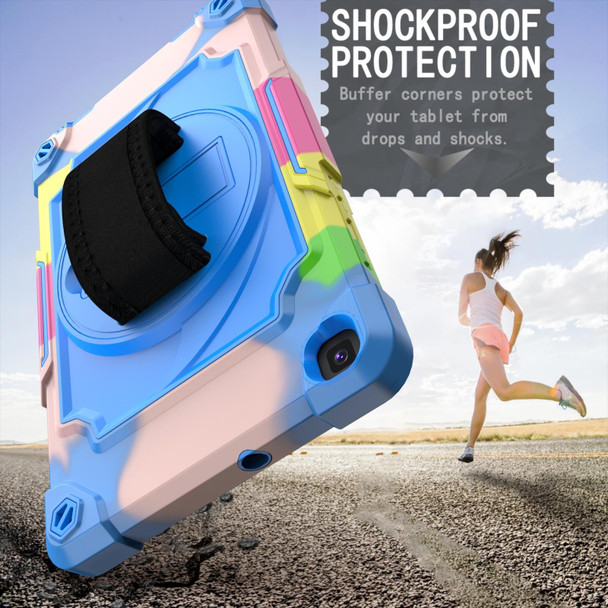 Samsung Tab A 8.0 (2019)/T290 360 Degree Rotation Turntable Contrast Color Robot Shockproof Silicone + PC Protective Case with Holder(Colorful + Blue)
