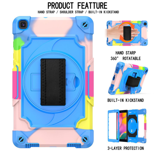 Samsung Tab A 8.0 (2019)/T290 360 Degree Rotation Turntable Contrast Color Robot Shockproof Silicone + PC Protective Case with Holder(Colorful + Blue)