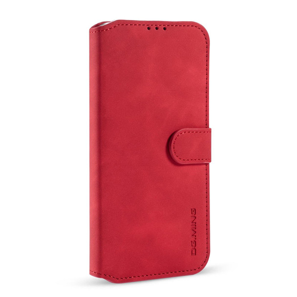 DG.MING Retro Oil Side Horizontal Flip Leatherette Case with Holder & Card Slots & Wallet - iPhone 13(Red)