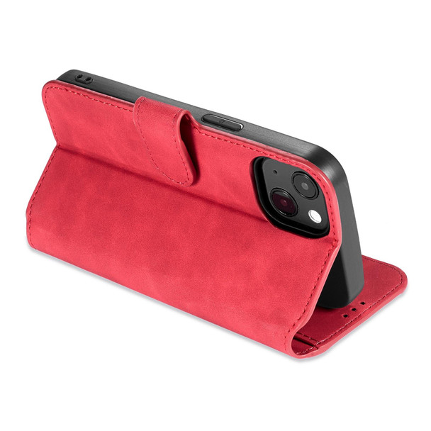 DG.MING Retro Oil Side Horizontal Flip Leatherette Case with Holder & Card Slots & Wallet - iPhone 13(Red)