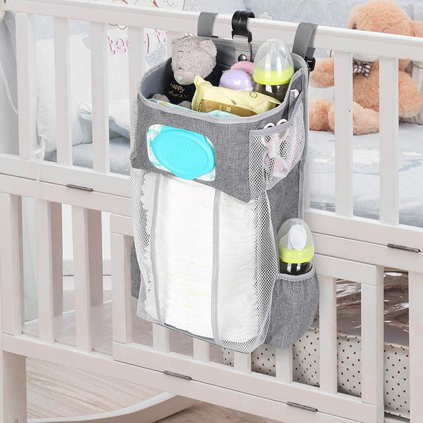 Baby Crib Hanging Bag Multifunctional Detachable Bed Diaper Toy Storage Bag(Gray Snow)