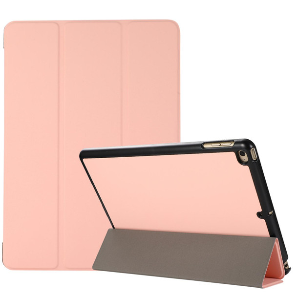 3-folding Skin Texture Horizontal Flip TPU + PU Leatherette Case with Holder - iPad 9.7 (2018) / 9.7 (2017) / air / air2(Pink)