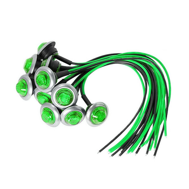 10 PCS MK-118 3/4 inch Metal Frame Car / Truck 3LEDs Side Marker Indicator Lights Bulb Lamp (Green Light)